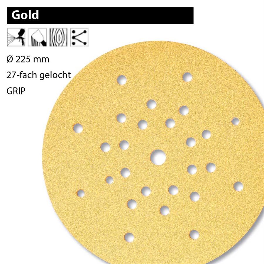 Mirka Gold Schleifscheiben 225 mm 27-fach Loch Schutzauflagen Körnung wählbar 