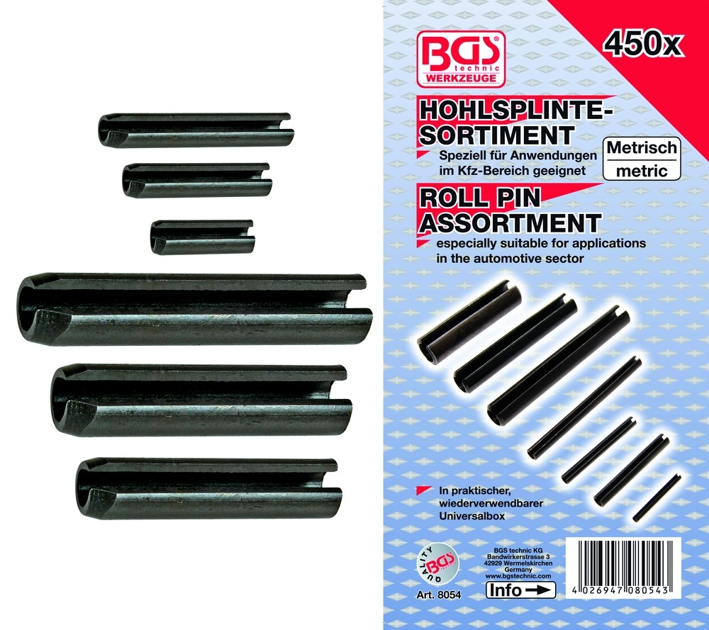 BGS Hohlsplinte/Federstifte Sortiment 450 teilig 8054